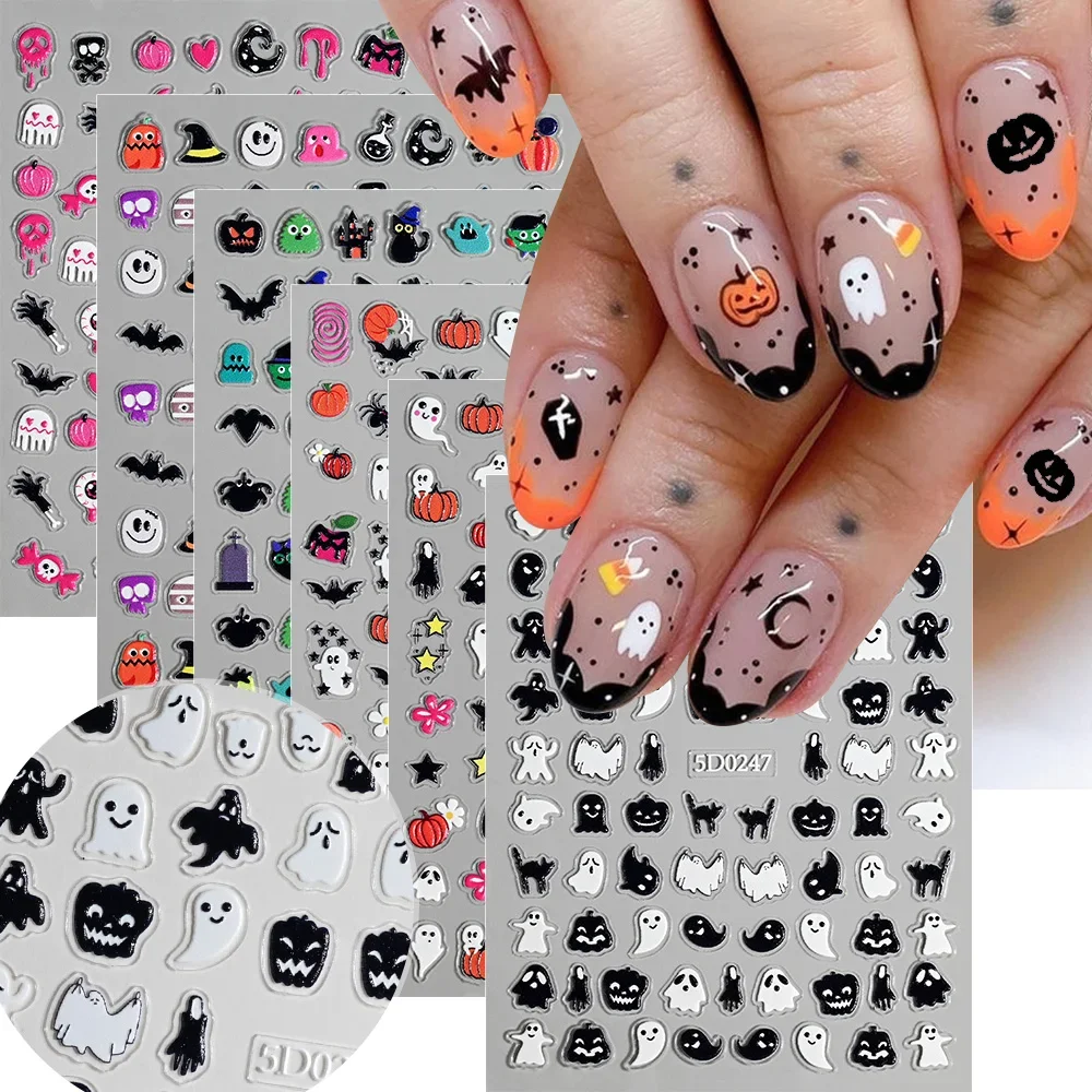 Nail Art Pink - 1sheet 5D Halloween Nail Stickers Pink/Green/Black