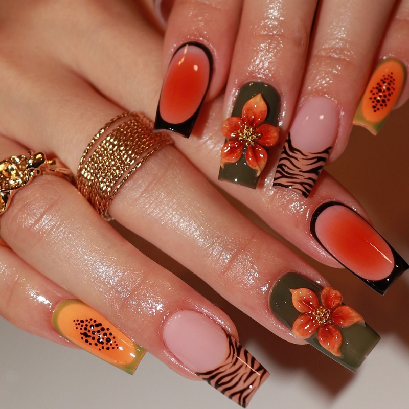 24PCS Tropical Medium Square F - Nail Art Orange ulasan dan harga