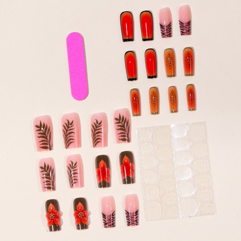 24PCS Tropical Medium Square F - Nail Art Orange ulasan dan harga