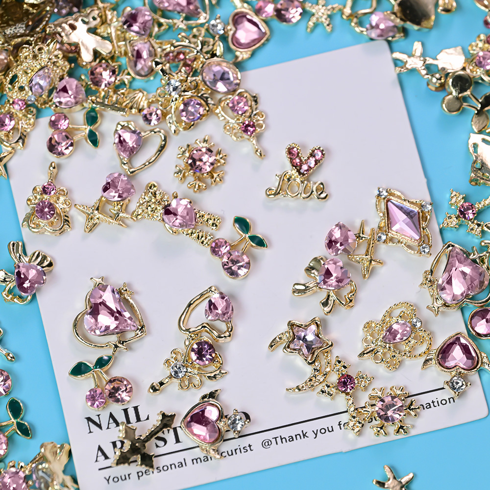 30Pcs Mixed Luxury Pink Heart  - Nail Art Valentines Day ulasan dan harga