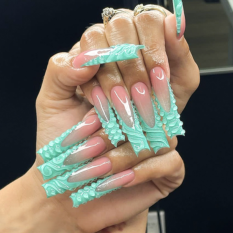 24pcs 3D Water Drop Fake Nail  - Nail Art Pink ulasan dan harga