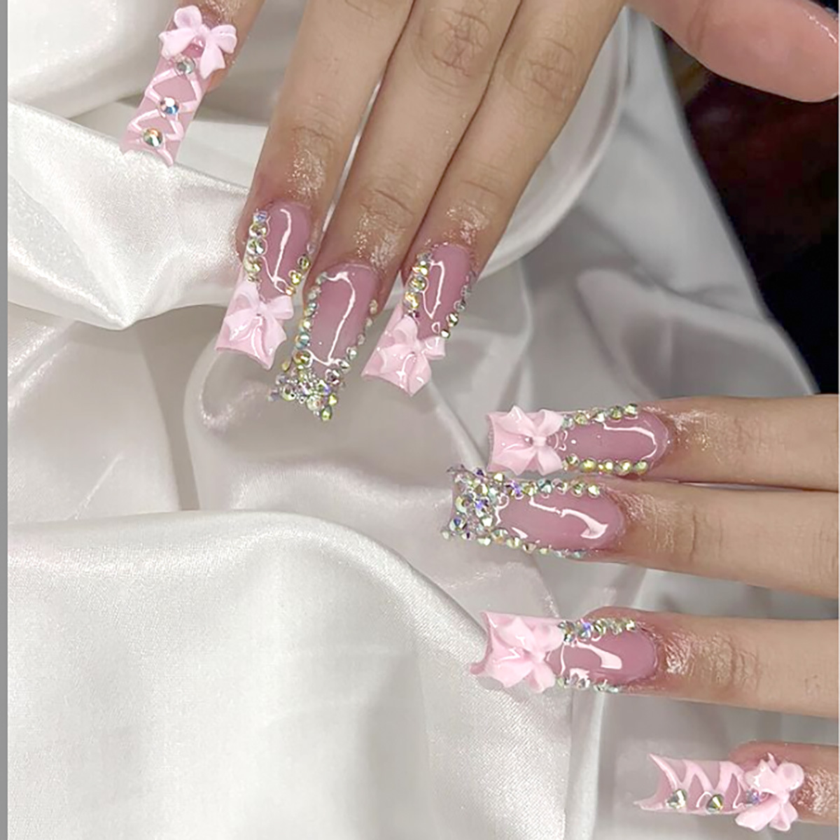 24Pcs Flower French Fake Nail  - Nail Art Press On ulasan dan harga