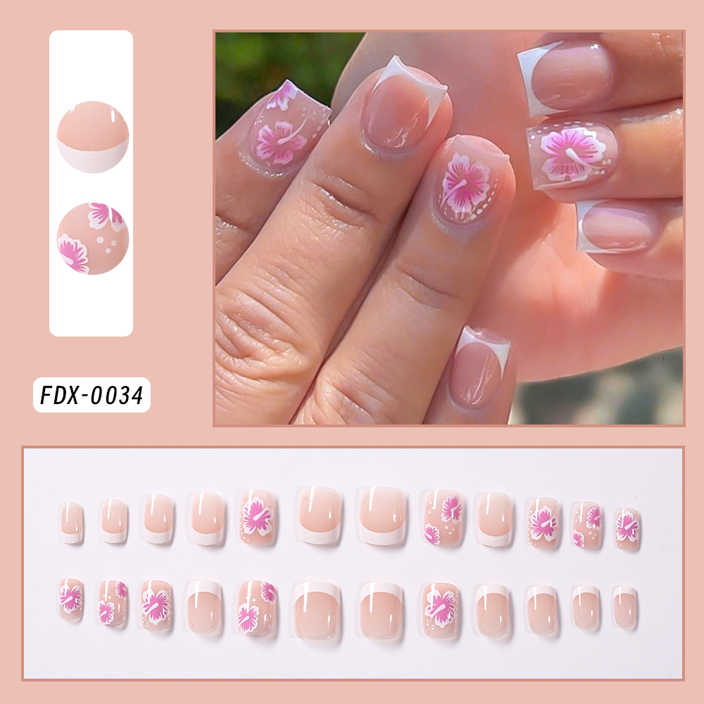 24Pcs French Flower False Nail - Nail Art Press On ulasan dan harga