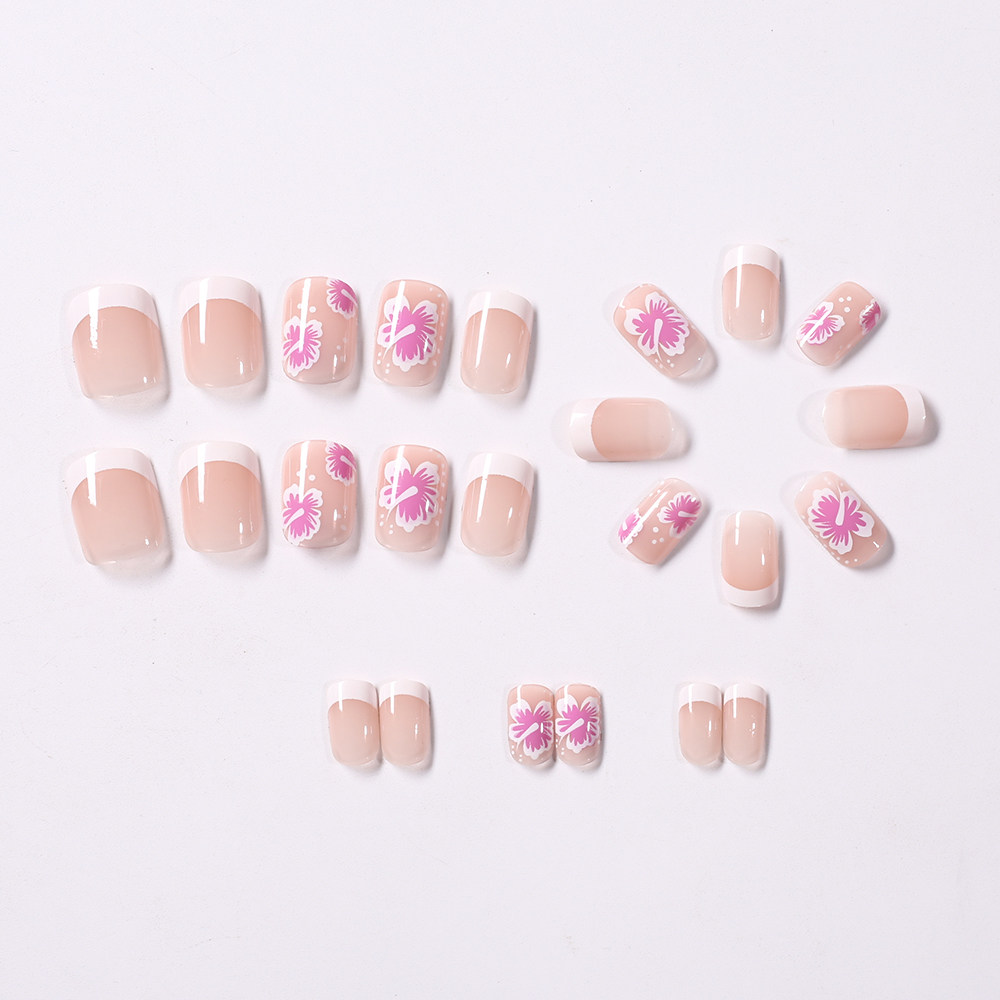 24Pcs French Flower False Nail - Nail Art Press On ulasan dan harga